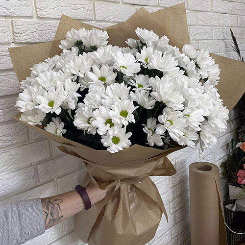 букет кущових білих хризантем фото